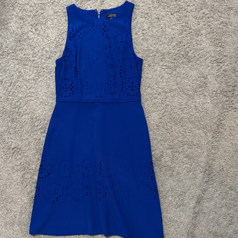 Tahari ASL Cobalt Blue Laser-Cut Sleeveless Fit-and-Flare Dress